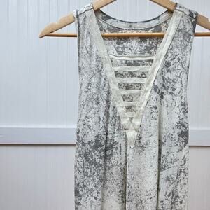 American Eagle NWT Women's Sleeveless‎ Tank Top Gray White Tie-Dye Grunge Small